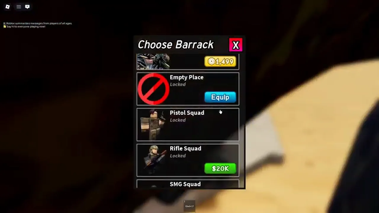 Choose Barrack squad selection panel with readable squad labels